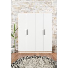 Aeka AE1059 Milano Beyaz 4 Kapaklı Gardırop 11 Raflı 2 Askılıklı
