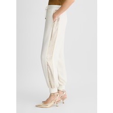 Liu Jo Kadın Regular Fit Beli ve Paçası Lastikli Yanları Pul Çizgi Detaylı Beyaz Eşofman Altı TA5264TS423-M9185