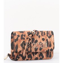 Just Cavalli Kadın Marka Logolu Metal Tokalı Leopar Desenli Leopar Omuz Çantası 77RA4BBAZS766-633