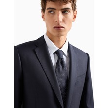 Emporio Armani Erkek Jakarlı Mikro Desenli Saf Ipek Lacivert Kravat 340275 4R646-00136