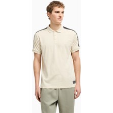 EA7 Erkek Regular Fit Omuzları Şerit Çizgili Pamuklu Jarse Kısa Kollu Bej Polo Yaka T-Shirt 7M000139 AF10375-U1079