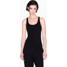Armani Exchange Kadın Dokuma Kumaş Normal Kalıp Askılı Ax Logo Işlemeli Siyah T-Shirt XW000829 AF13729-UC001