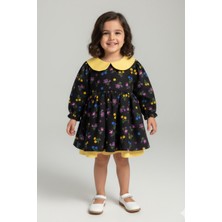 Bertuğ Bebek Bebe Yaka Poplin Kız Çocuk Bebek Pazen Poplin Siyah Sarı Elbise