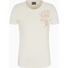 EA7 Kadın Normal Kesim Pamuklu Motif Işlemeli Kısa Kollu Bej T-Shirt 7W000133 AF10373-U1112