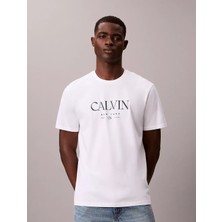 Calvin Klein Erkek Kısa Kol Bisiklet Yaka Calvın Yazı Desenli Pamuklu Beyaz T-Shirt LV04RE807G-YAA