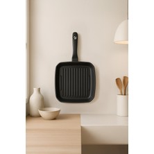 PremiumPort Siyah 26 cm Alüminyum Döküm Grill Tava, Dayanıklı ve Şık Tasarım
