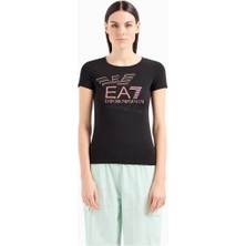 EA7 Kadın Dokuma Kumaş Düz Bisiklet Yaka Siyah T-Shirt 7W000182 AF10373-UC001