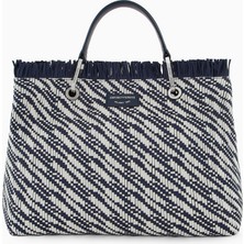 Emporio Armani Kadın Dokuma Dekoratif Püsküllü Çıkarılabilir Omuz Askılı Lacivert Omuz Çantası EW000360 AF12759-FB251