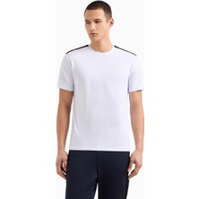 EA7 Erkek Kısa Kollu Dar Kesim Kısa Kollu Gold Logo Detaylı Beyaz T-Shirt 7M000299 AF13739-U0002