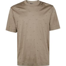 Emporio Armani Erkek Kartal Işlemeli Regular Fit Yuvarlak Yaka Kısa Kollu Kahverengi T-Shirt EM001400 AF10017-F6064