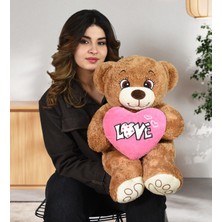 Özgüner Oyuncak Büyük Peluş Ayıcık, Love Yazılı Kalp Yastığıyla Sevgiliye Romantik Sürpriz