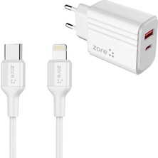 ​zore Play Serisi PL08 Type-C To Lightning 2in1 Pd Seyahat Şarj Aleti 20W - Beyaz