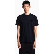 Emporio Armani Erkek Incelikli Işlenmiş Logo Kısa Kol Bisiklet Yaka Pamuklu Lacivert T-Shirt EM002832 AF12955-UB118