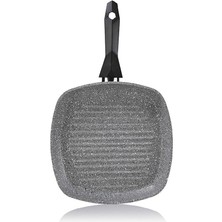 PremiumPort Yapışmaz Kare Grill Tava 28 Cm, Dayanıklı ve Şık Gri Renk