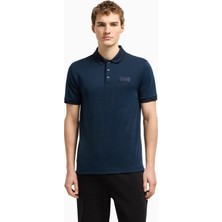 EA7 Erkek Polo Yaka Kol Uçları Farklı Renkli Pamuklu Kısa Kollu Mavi Polo Yaka T-Shirt 7M000090 AF13862-UB102