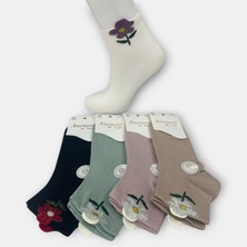 Anemon Socks Pamuklu Bayan Çiçek Desenli Taşlı Çorap 12 Çift