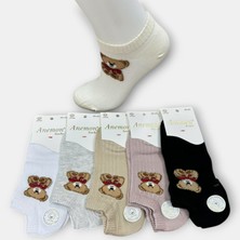 Anemon Socks Pamuklu Ayıcık Desenli Taşlı Bayan Çorap 12 Çift