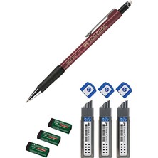 Faber-Castell Grip 1347 Bordo 0.7 Versatil Kalem + Faber Siyah Silgi + Faber 0.7 Uç