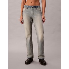 Calvin Klein Kadın Eskitme Desenli Rahat Kalıp Geniş Paça Pamuklu Denim Mavi Pantolon LV147D735G-YYD