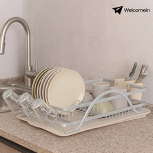 Welcomein Çift Katlı Bulaşık Kurutma Teli Geniş Kapasiteli Tabak Bardak Çatal-Bıçak Organizeri 58.5X38X15 cm