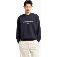 Emporio Armani Erkek Yuvarlak Yaka Regular Fit Dokuma Kumaş Baskılı Uzun Kollu Lacivert Sweatshirt EM001052 AF10013-MB222
