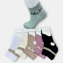 Anemon Socks Pamuklu Çiçek Desenli Taşlı Bayan Çorap 12 Çift