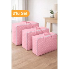 Serstil 3’lü Hurç Seti | Yorgan Yastık Kıyafet Saklama Çantası - Pembe Benekli