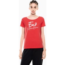 Kadın Bisiklet Yaka Ea7 Yazı Detay Kısa Kol Dar Kırmızı T-Shirt 7W000184 AF10373-U5061