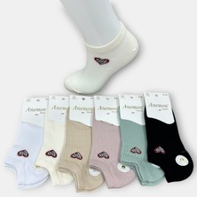 Anemon Socks Pamuklu Kalp Desenli Taşlı Bayan Çorap 12 Çift