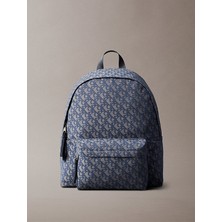 Calvin Klein Erkek Fermuarlı Ön Cepli Ck Monogram Logo Desenli Dizüstü Bilgisayar Bölmeli Gri Sırt Çantası LV04G3116G-K6B