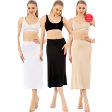 Özkan Underwear Özkan 26975 3'lü Paket Kadın Viskon Kumaş Karışık Renk Diz Altı Uzun Etek Elbise Astarı Jüpon Kombinezon