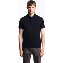 Emporio Armani Erkek Kartal Logolu Normal Kalıp Pike Pamuklu Kısa Kollu Lacivert Polo Yaka T-Shirt EM003171 AF13742-UB118