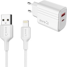 ​zore Play Serisi PL05 Lightning 2in1 Seyahat Şarj Aleti 20W - Beyaz