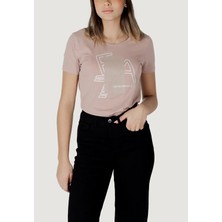 Kadın Esnek Pamuklu Kumaş Yuvarlak Yaka Ea7 Logolu Kısa Kollu Pembe T-Shirt 7W000187 AF10373-U4079