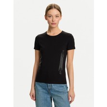 EA7 Kadın Slim Fit Kısa Kollu Logolu Bisiklet Yaka Siyah T-Shirt 7W000521 AF12503-UC001