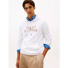 Tommy Hilfiger Erkek Normal Kalıp Kapüşonlu Logo Kabartmalı Uzun Kollu Beyaz Sweatshirt MW0MW42528-YBR