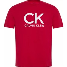 Calvin Klein Erkek %100 Pamuklu Yuvarlak Yakalı Ck Logo Baskılı Kısa Kollu Kırmızı T-Shirt LV04RD819G-XMD