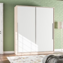 Aeka Kamer Ae-4001 Zambak Sürgü Kapaklı 2 Çekmeceli Gardırop - Beyaz Meşe