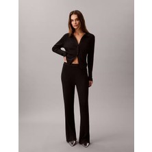 Calvin Klein Kadın Rahat Kalıp Geniş Paçalı Yün Karışımlı Siyah Pantolon LV047E346G-WFW