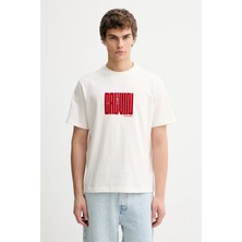 Calvin Klein Erkek Regular Fit Yuvarlak Yakalı Logo Desenli Kısa Kollu Beyaz T-Shirt LV04RE832G-YBH