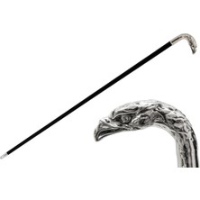 Pasotti Gümüş Kartal Bastonu 92 Cm Metal Sap - Ahşap Gövde, Kauçuklu Pirinç Uç