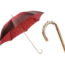 Pasotti Kırmızı Güller Desenli Şemsiye, Çift Katlı Kumaş Manuel Açma - %100 Polyester - İşlemeli Pirinç Sap Uzunluk: 93 Cm - Çap: 102 Cm