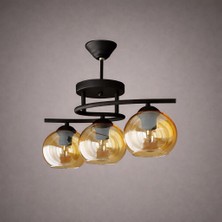 Kuzenler Modern Siyah Kasa 3 Lü Bal Cam Avize