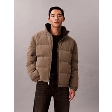 Calvin Klein Erkek Dik Yakalı Ck Logo Baskılı Şişme Haki Mont LV04RE500G-PAY