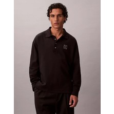Calvin Klein Erkek Rahat Kalıp Ck Logo Işlemeli Pamuklu Uzun Kollu Siyah Polo Yaka T-Shirt LV04LE212G-UB1