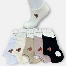 Anemon Socks Pamuklu Kalp Desenli Taşlı Bayan Çorap 12 Çift