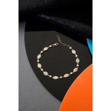 INNUENDO JEWELRY 925 Ayar Gümüş Altın Kaplama Sıralı Taşlı Bileklik