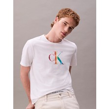Calvin Klein Erkek Regular Fit Ck Logo Baskılı Pamuklu Kısa Kollu Beyaz T-Shirt LV04RC800G-YAA