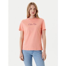 Calvin Klein Kadın Normal Kalıp Yuvarlak Yakalı %100 Pamuk Logo Desenli Kısa Kollu Turuncu T-Shirt LV047C854G-VDW