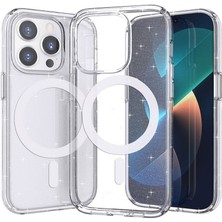 Apple iPhone 14 Pro Max Kılıf Magsafe Şarj Özellikli Parlayan Simli Saydam Renkli Sbt Allstar Kapak-Şeffaf